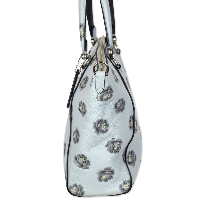 Coach Baby Blue Rose Print Leather Taylor Tote