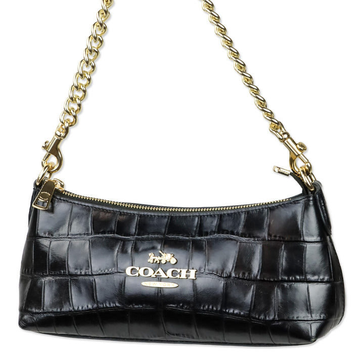 Coach Black Croc Embossed Leather Charlotte Shoulder Bag