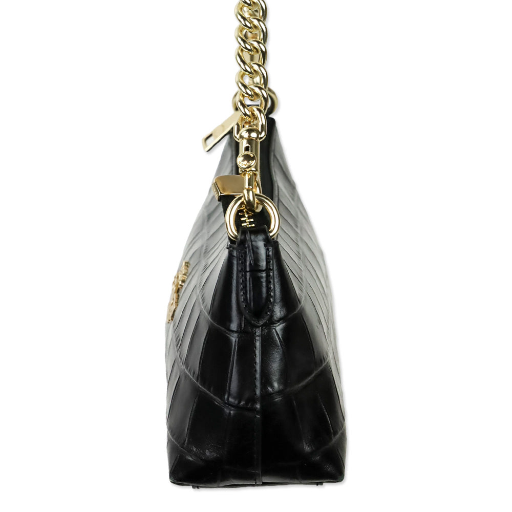 Coach Black Croc Embossed Leather Charlotte Shoulder Bag