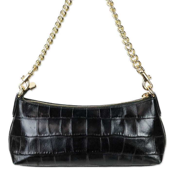 Coach Black Croc Embossed Leather Charlotte Shoulder Bag