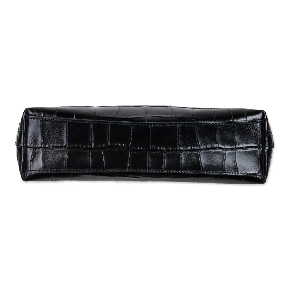 Coach Black Croc Embossed Leather Charlotte Shoulder Bag