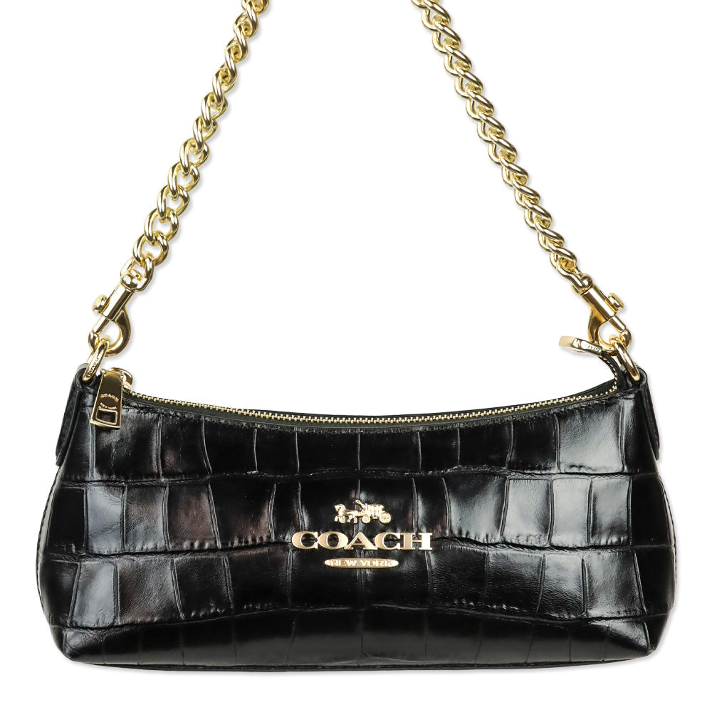 Coach Black Croc Embossed Leather Charlotte Shoulder Bag