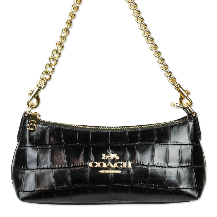 Coach Black Croc Embossed Leather Charlotte Shoulder Bag