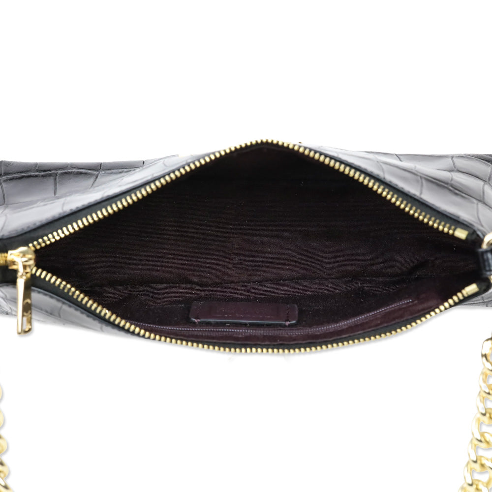 Coach Black Croc Embossed Leather Charlotte Shoulder Bag