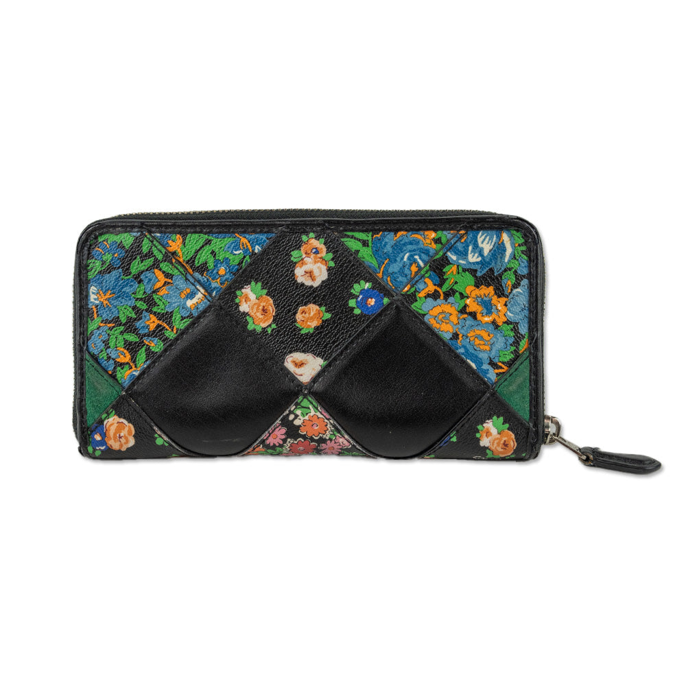 Coach Black Floral Diamond Quilted Patchwork Leather Long Wallet