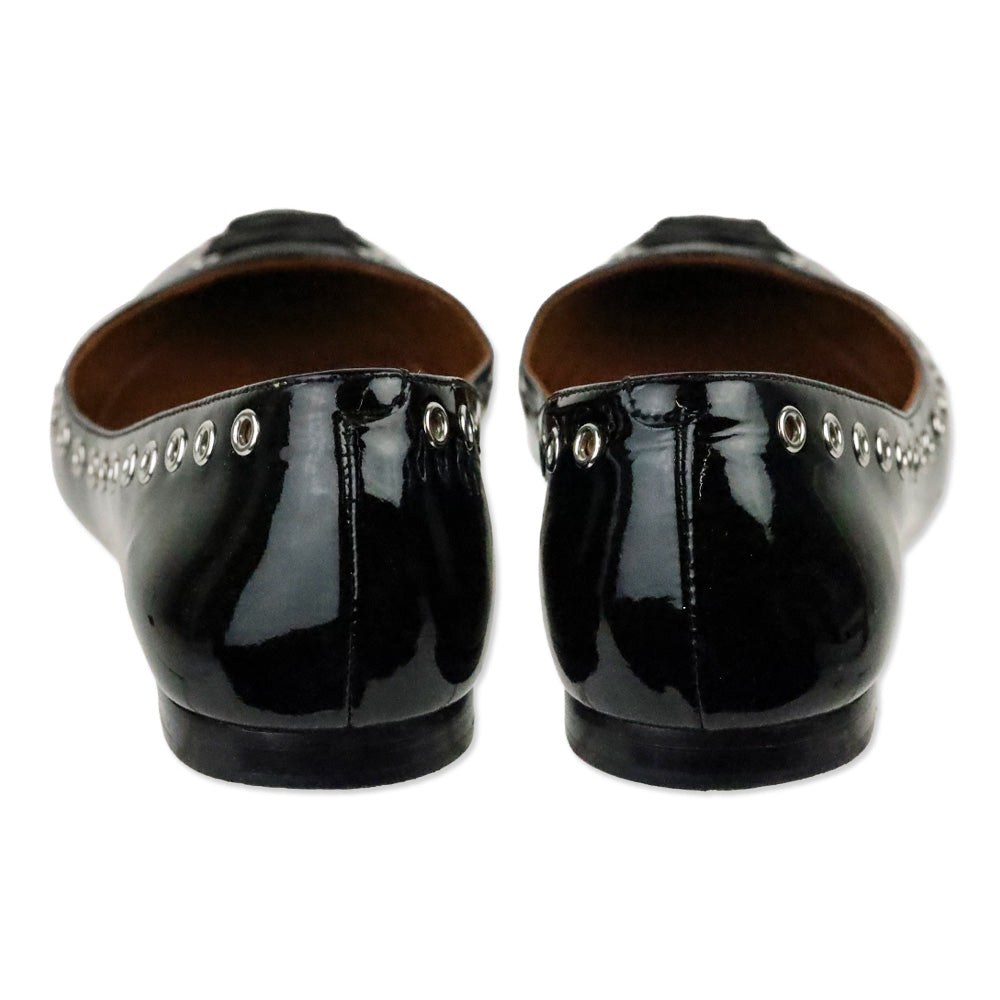 Coach Black Leather Pointed Toe Lace-up Grommet Flats
