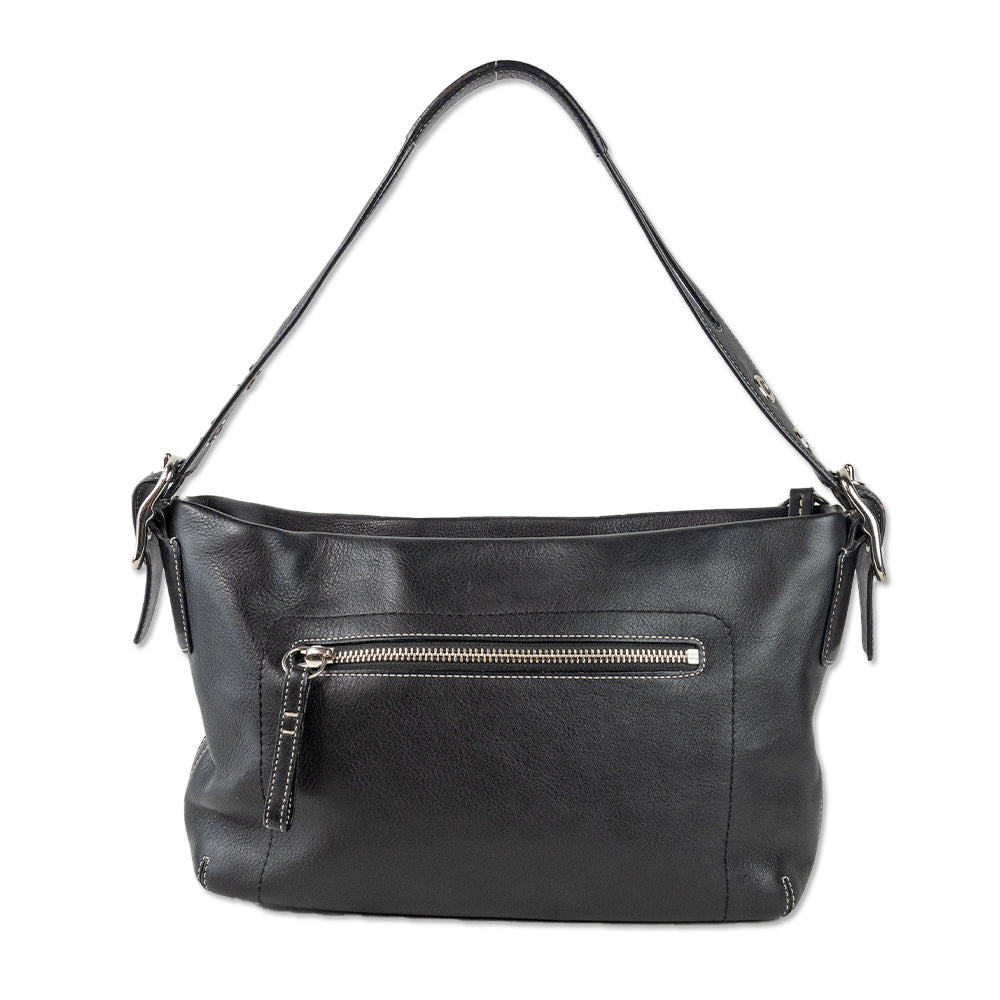 Coach Black Leather Small Shoulder Bag with Silver Hardware