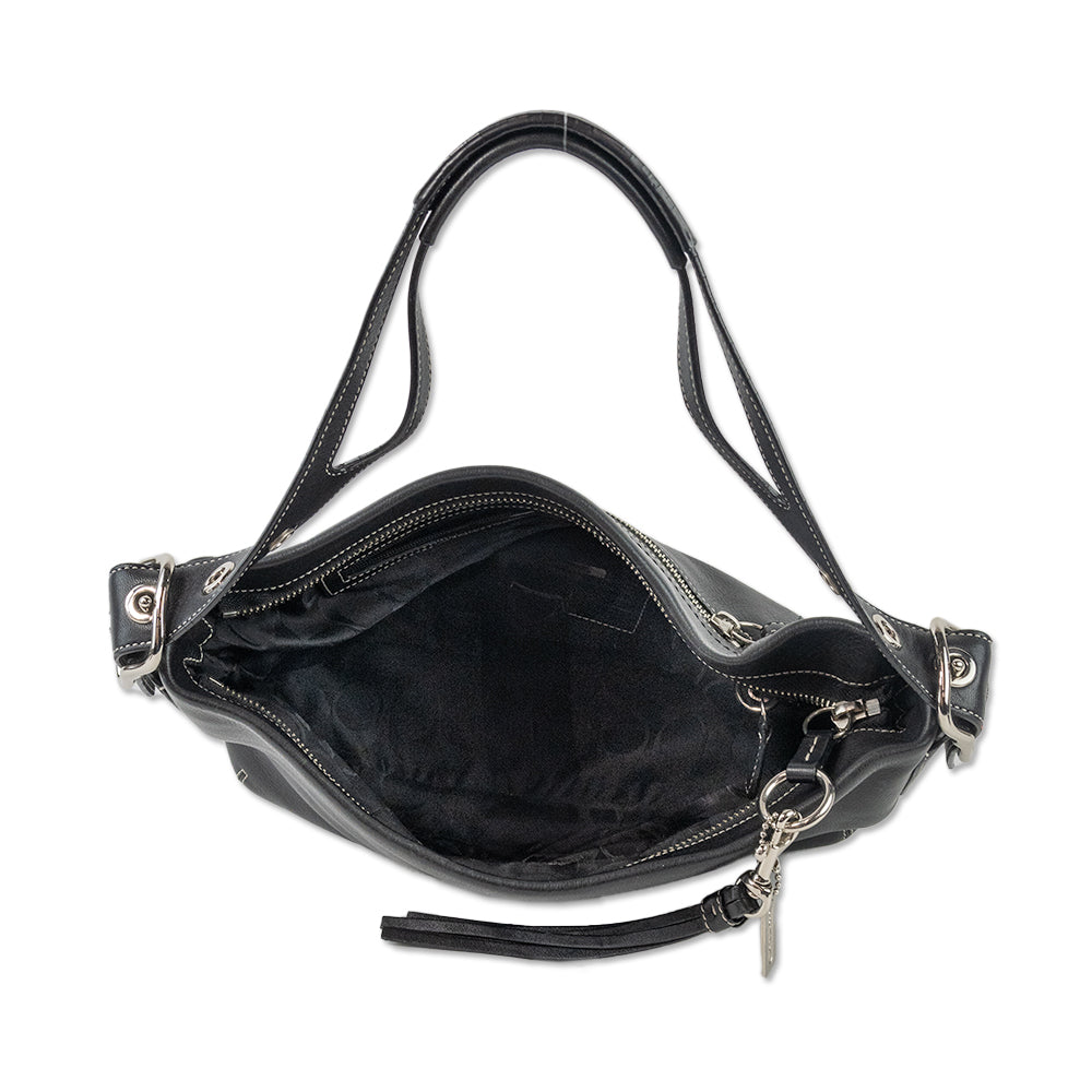 Coach Black Leather Small Shoulder Bag with Silver Hardware