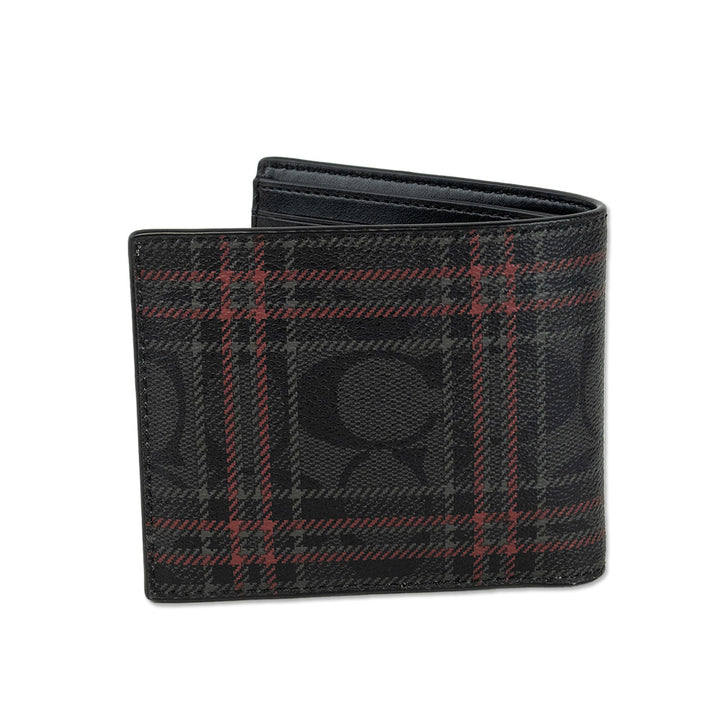 Coach Black Plaid Print Signature Canvas 3-in-1 Wallet