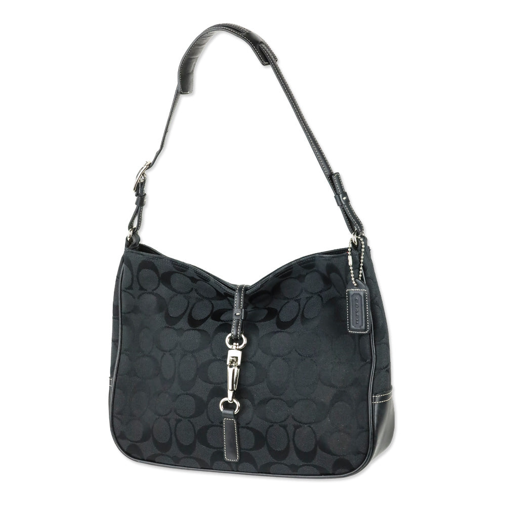 Coach Black Signature Canvas Hampton Shoulder Bag