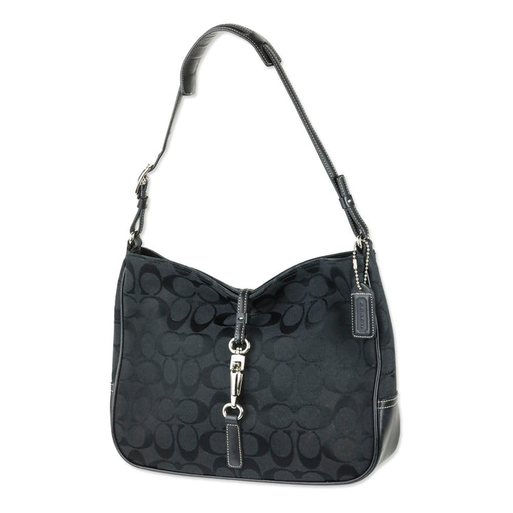 Coach Black Signature Canvas Hampton Shoulder Bag