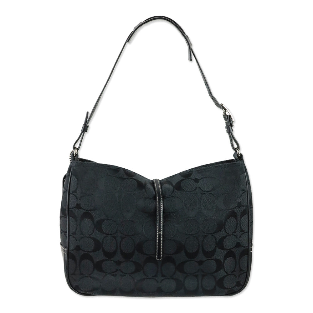Coach Black Signature Canvas Hampton Shoulder Bag