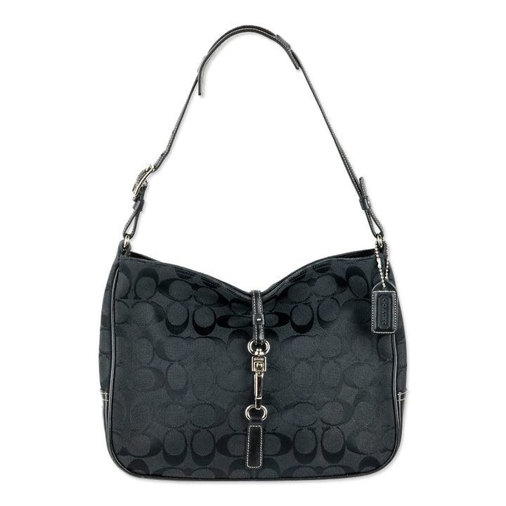 Coach Black Signature Canvas Hampton Shoulder Bag
