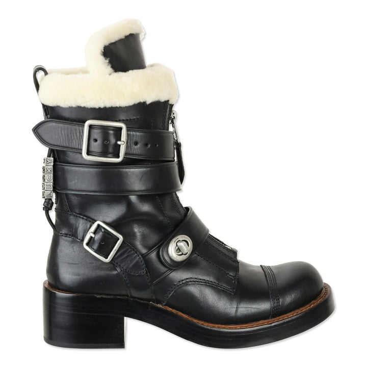 Coach Black Vegan Leather Shearling Zip Moto Boots