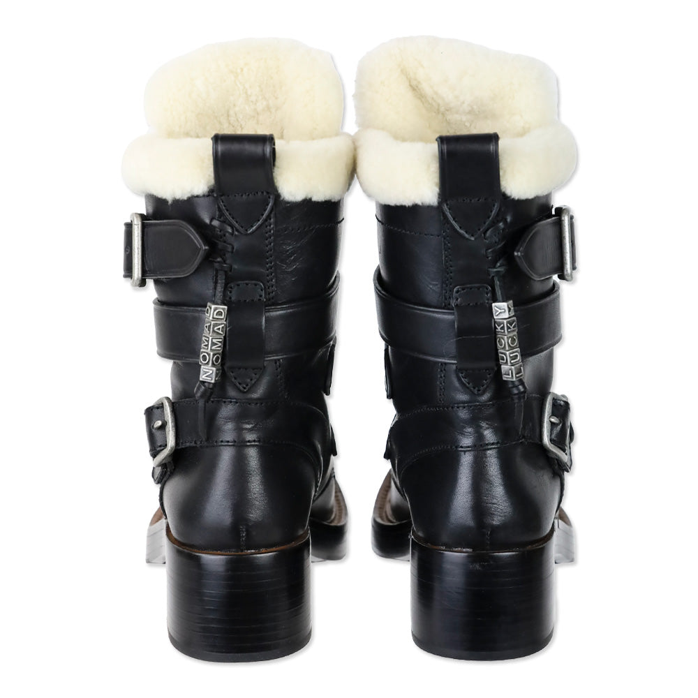 Coach Black Vegan Leather Shearling Zip Moto Boots