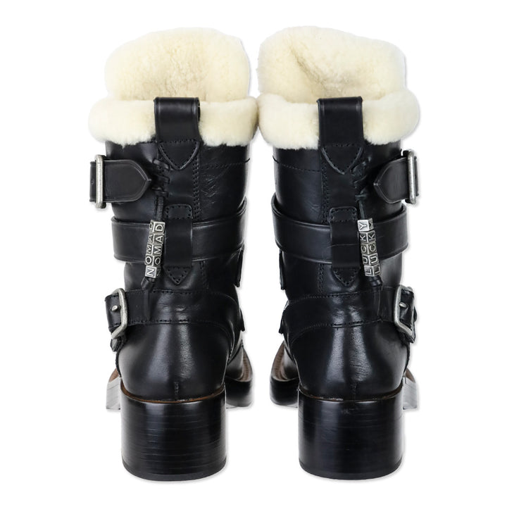 Coach Black Vegan Leather Shearling Zip Moto Boots