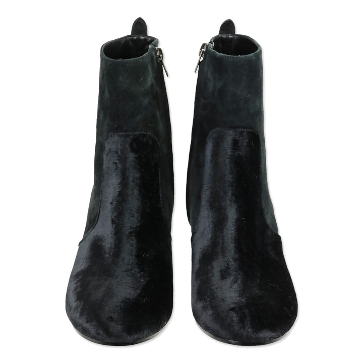 Coach Black Velvet Suede Juliet Ankle Booties with Floral Heel Charms