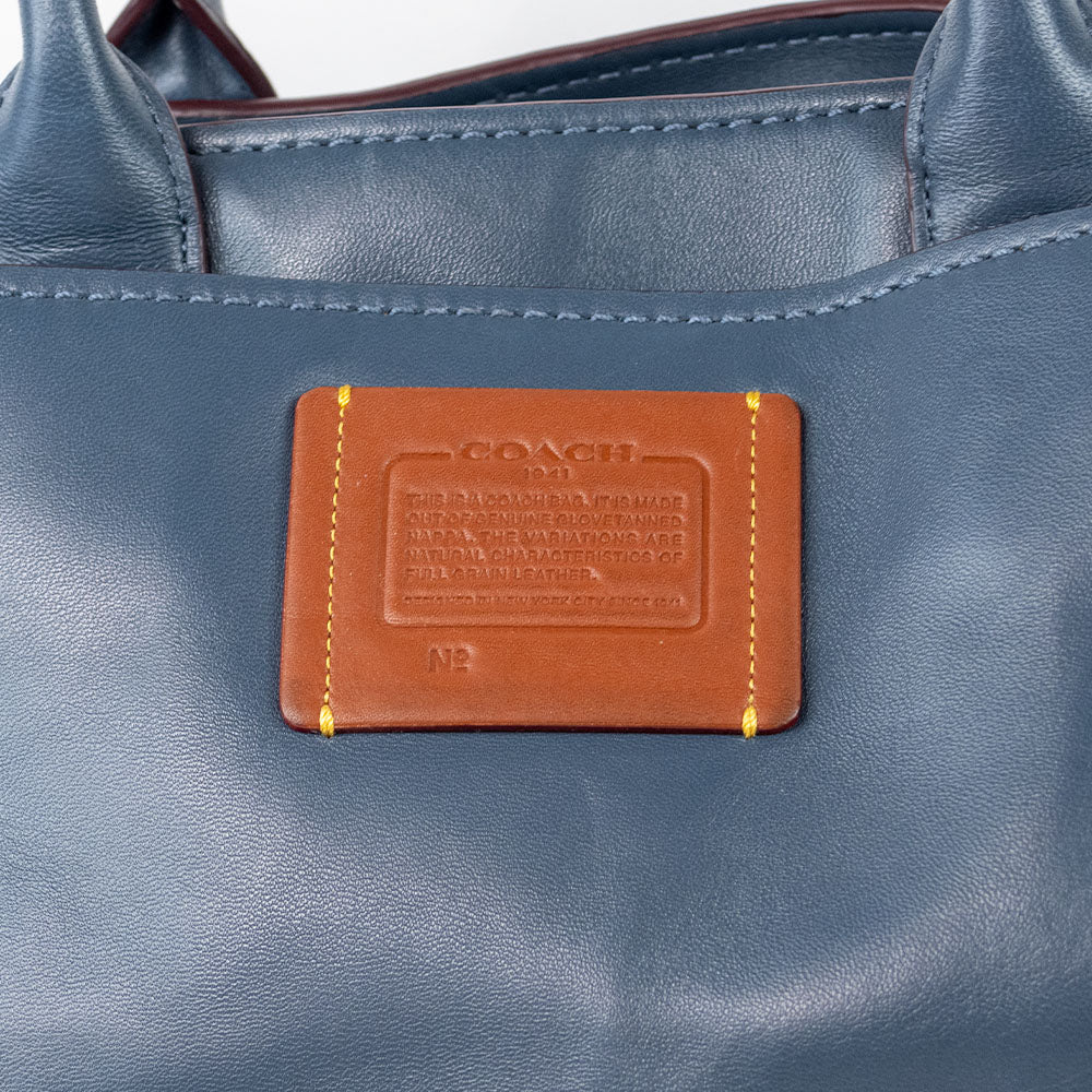 Coach Blue Leather Oversized Top Handle with Silver Studs