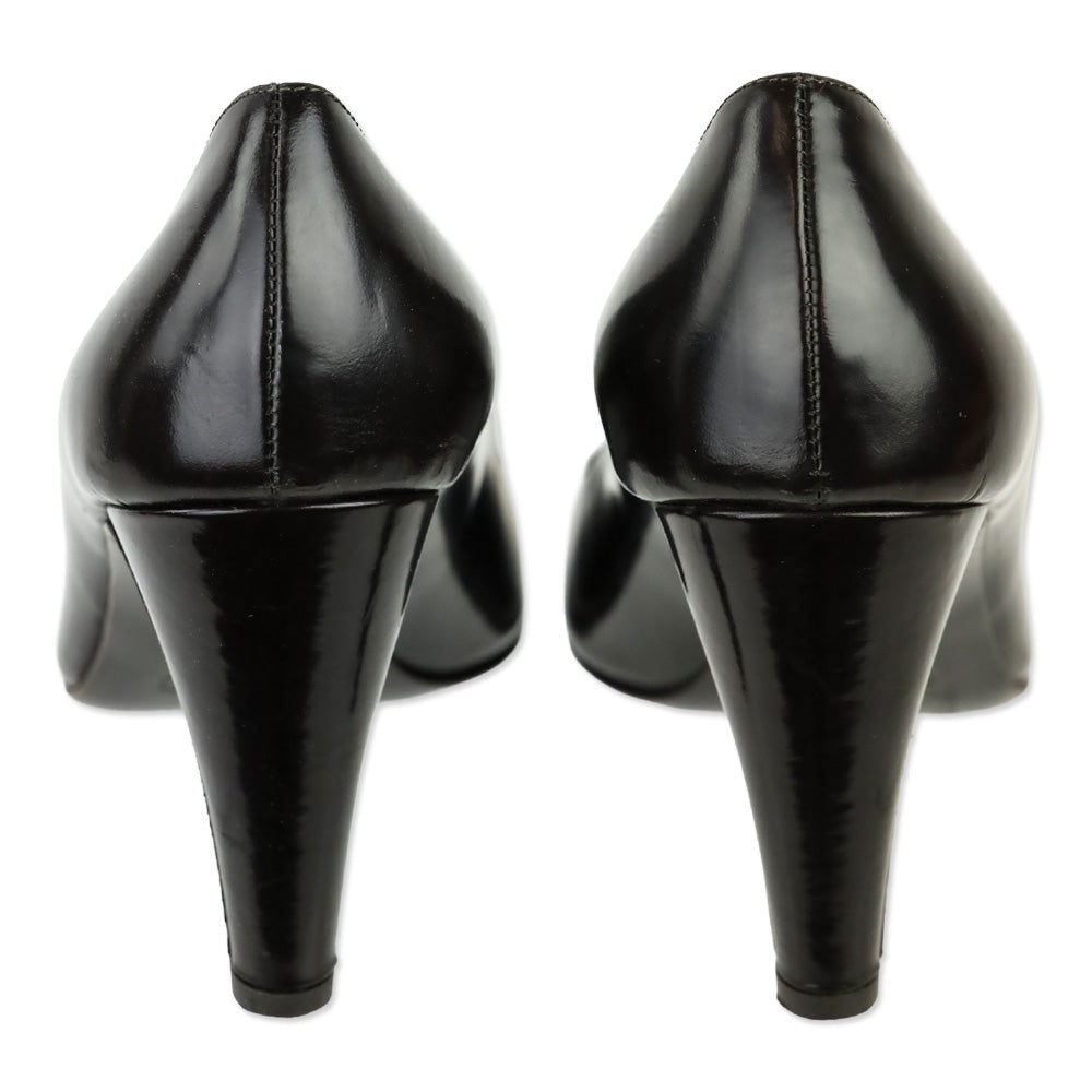 Coach Brown Glossy Leather Hook Buckle Accent Pump