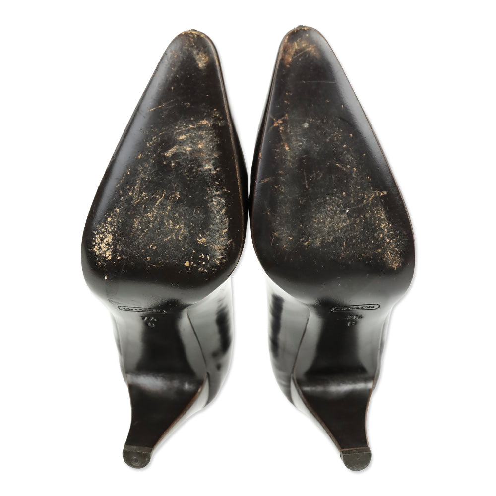 Coach Brown Glossy Leather Hook Buckle Accent Pump