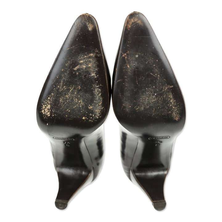 Coach Brown Glossy Leather Hook Buckle Accent Pump