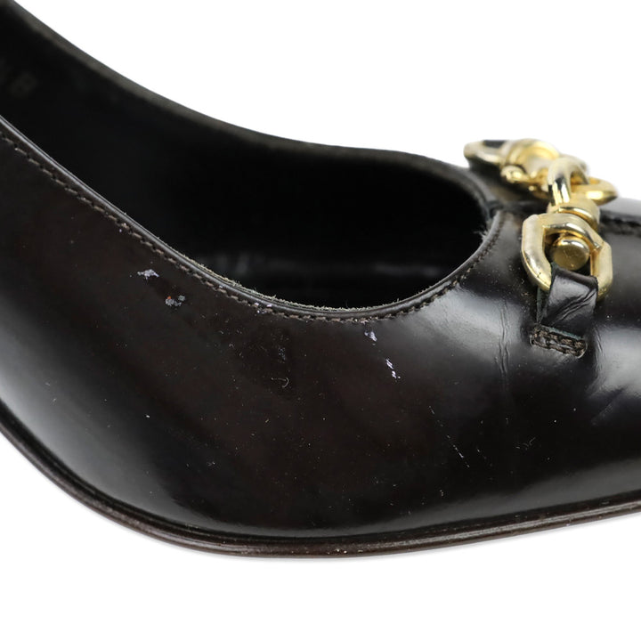 Coach Brown Glossy Leather Hook Buckle Accent Pump