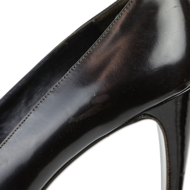 Coach Brown Glossy Leather Hook Buckle Accent Pump