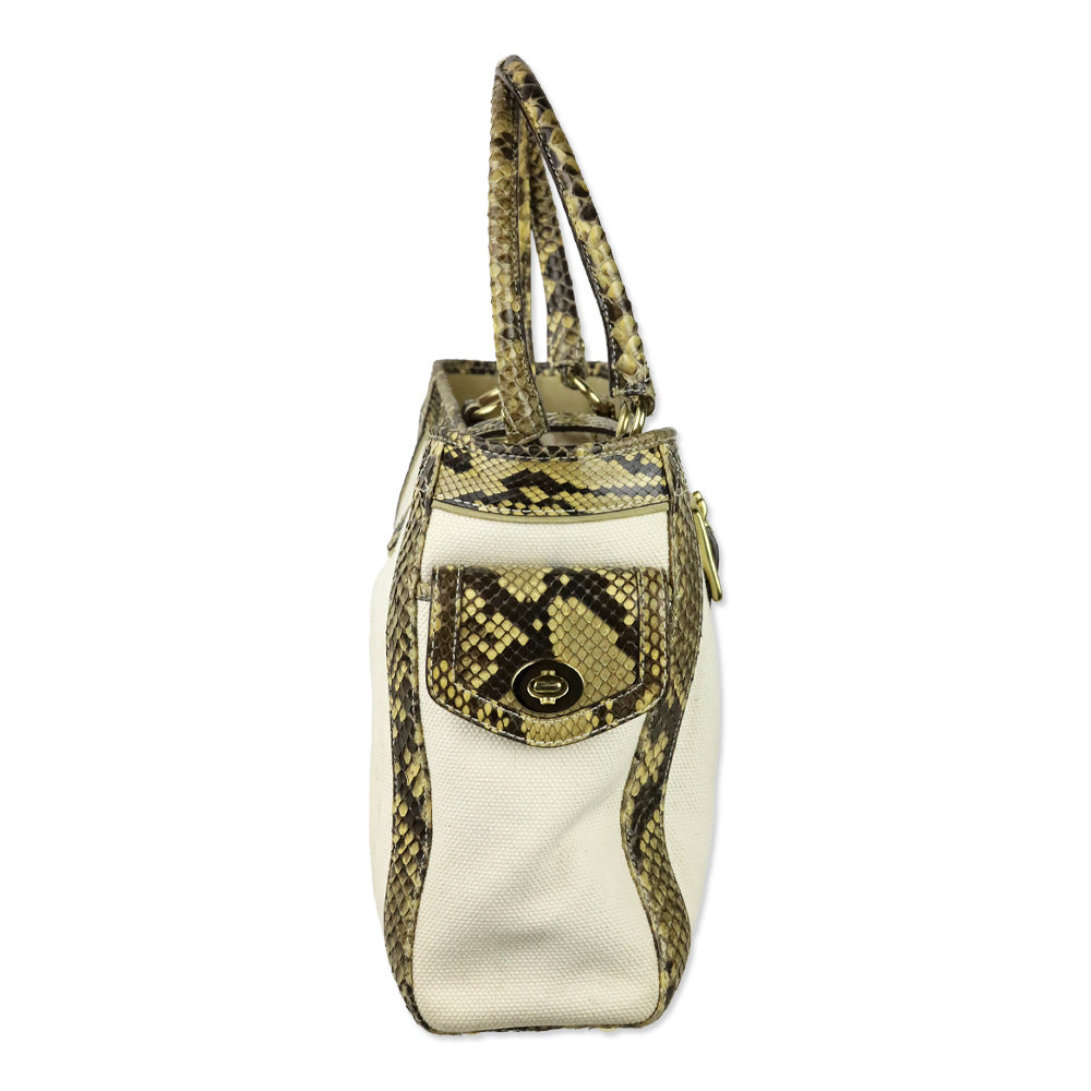 Coach Canvas Python Trim Boxy Tote