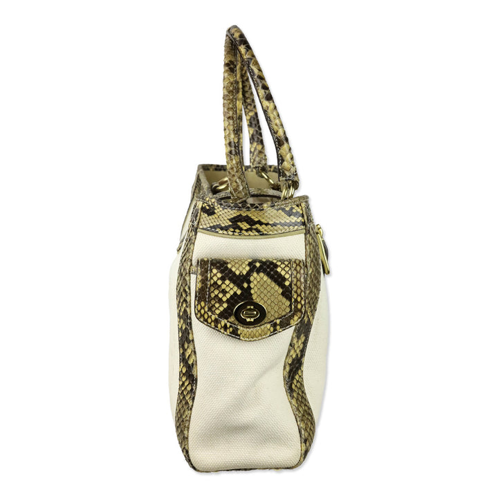 Coach Canvas Python Trim Boxy Tote