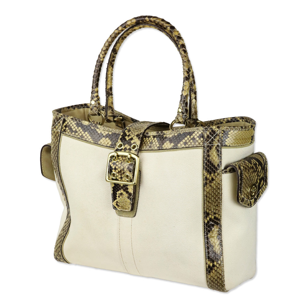 Coach Canvas Python Trim Boxy Tote