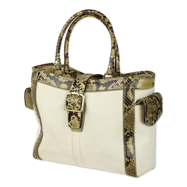 Coach Canvas Python Trim Boxy Tote
