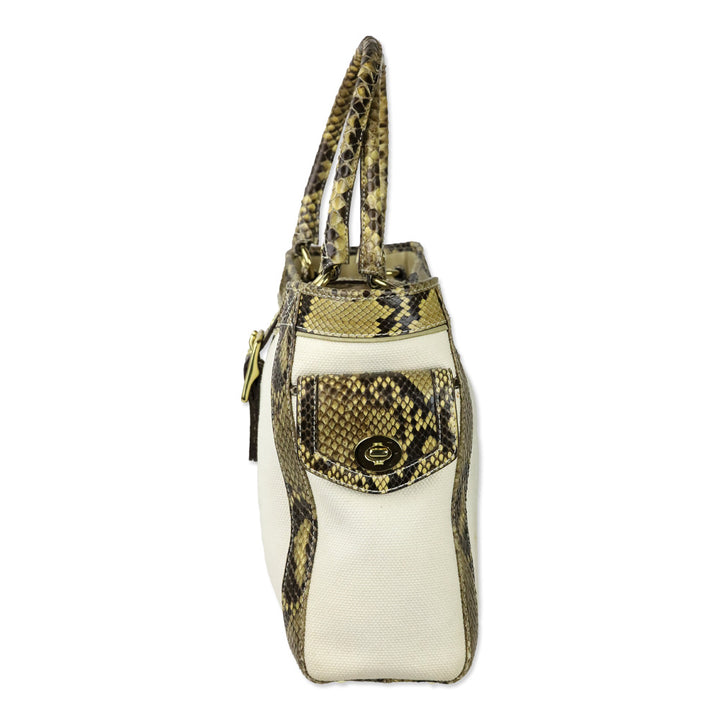 Coach Canvas Python Trim Boxy Tote