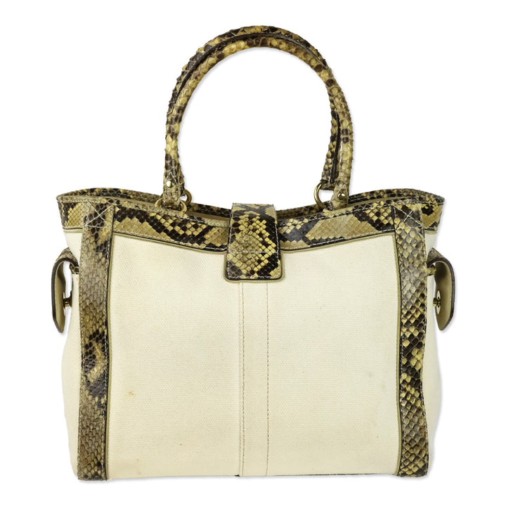 Coach Canvas Python Trim Boxy Tote