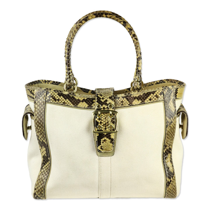 Coach Canvas Python Trim Boxy Tote