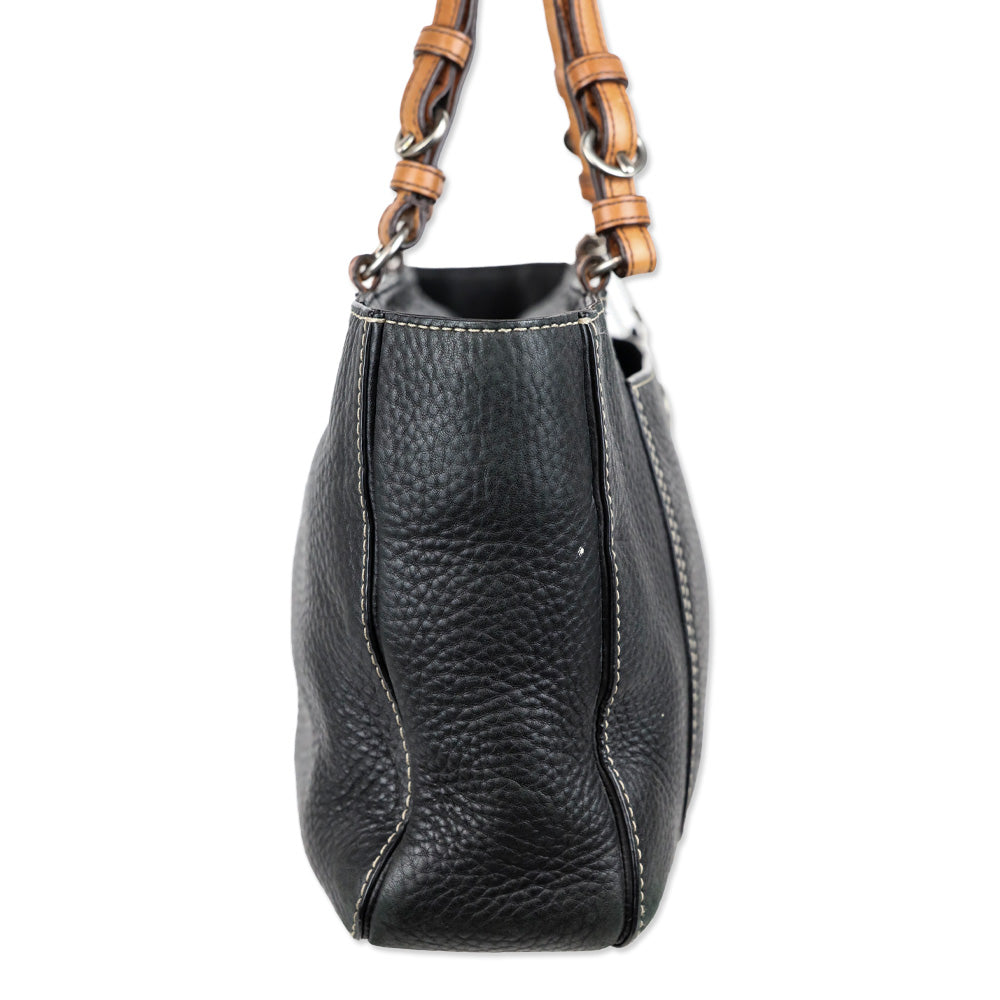 Coach Chelsea F10892 Pebbled Black Tan Leather Tote Bag