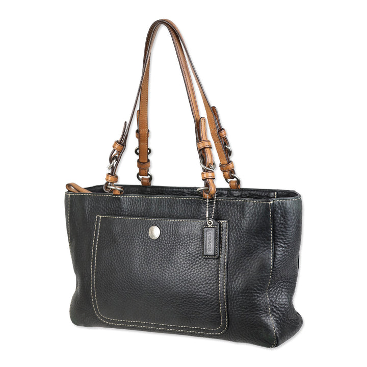 Coach Chelsea F10892 Pebbled Black Tan Leather Tote Bag