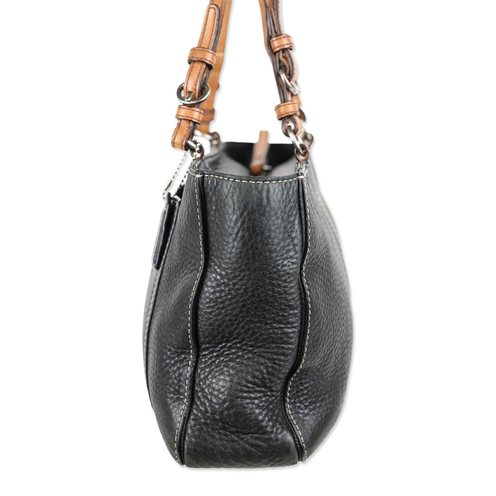 Coach Chelsea F10892 Pebbled Black Tan Leather Tote Bag