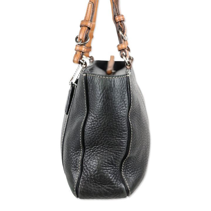 Coach Chelsea F10892 Pebbled Black Tan Leather Tote Bag