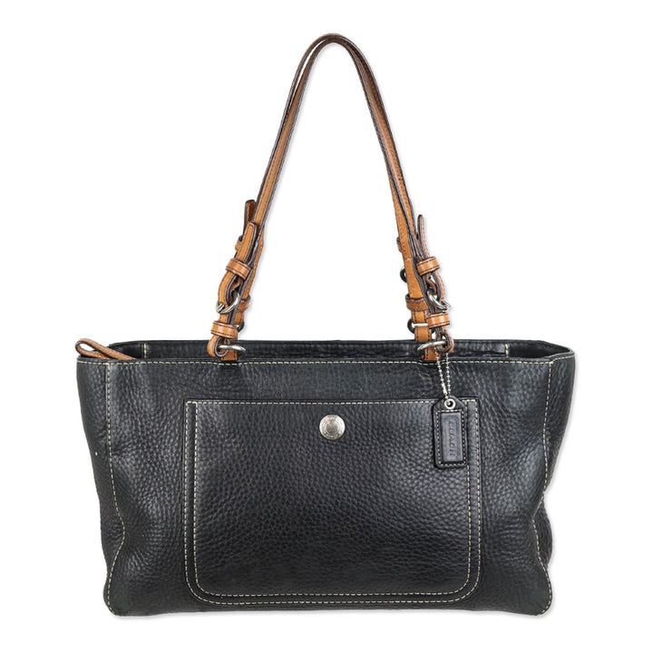 Coach Chelsea F10892 Pebbled Black Tan Leather Tote Bag