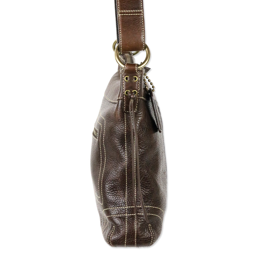 Coach Brown Laced Leather Whipstitch Tassel Hobo Bag