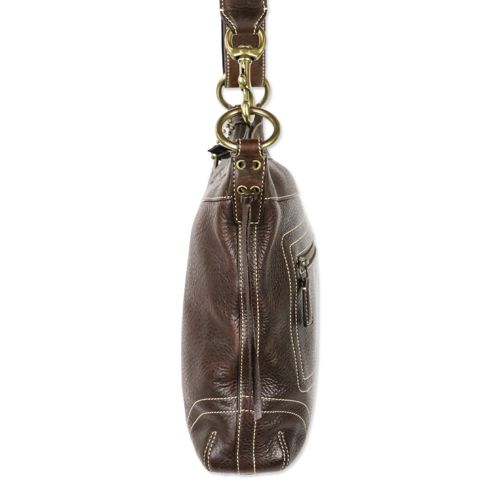 Coach Brown Laced Leather Whipstitch Tassel Hobo Bag