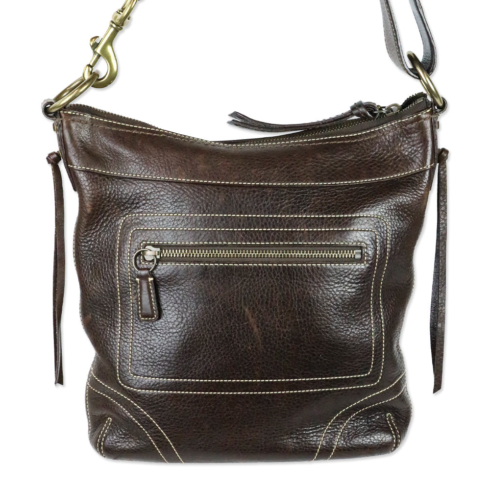 Coach Brown Laced Leather Whipstitch Tassel Hobo Bag