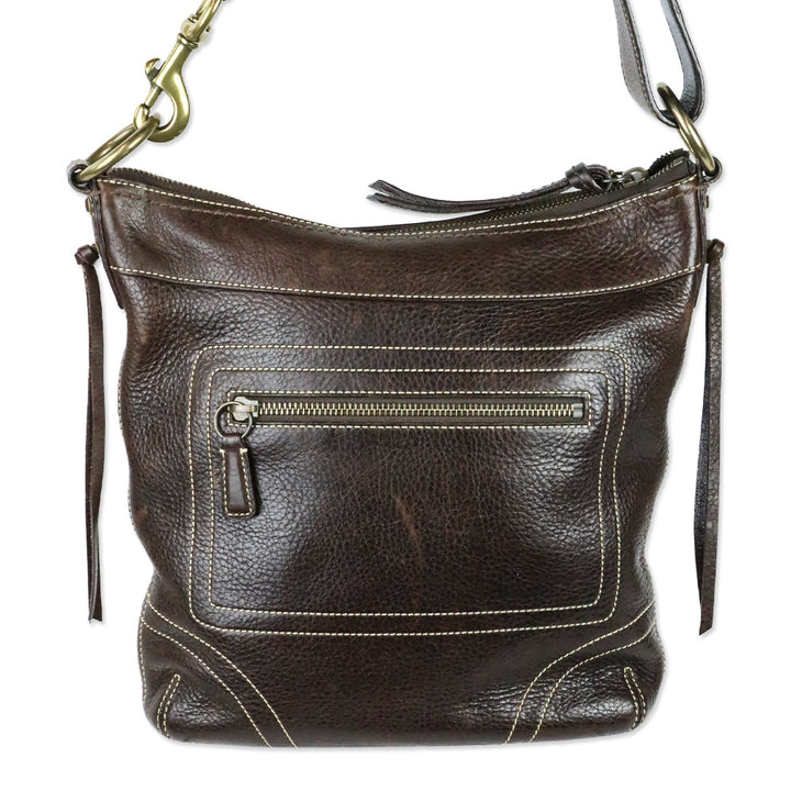 Coach Brown Laced Leather Whipstitch Tassel Hobo Bag