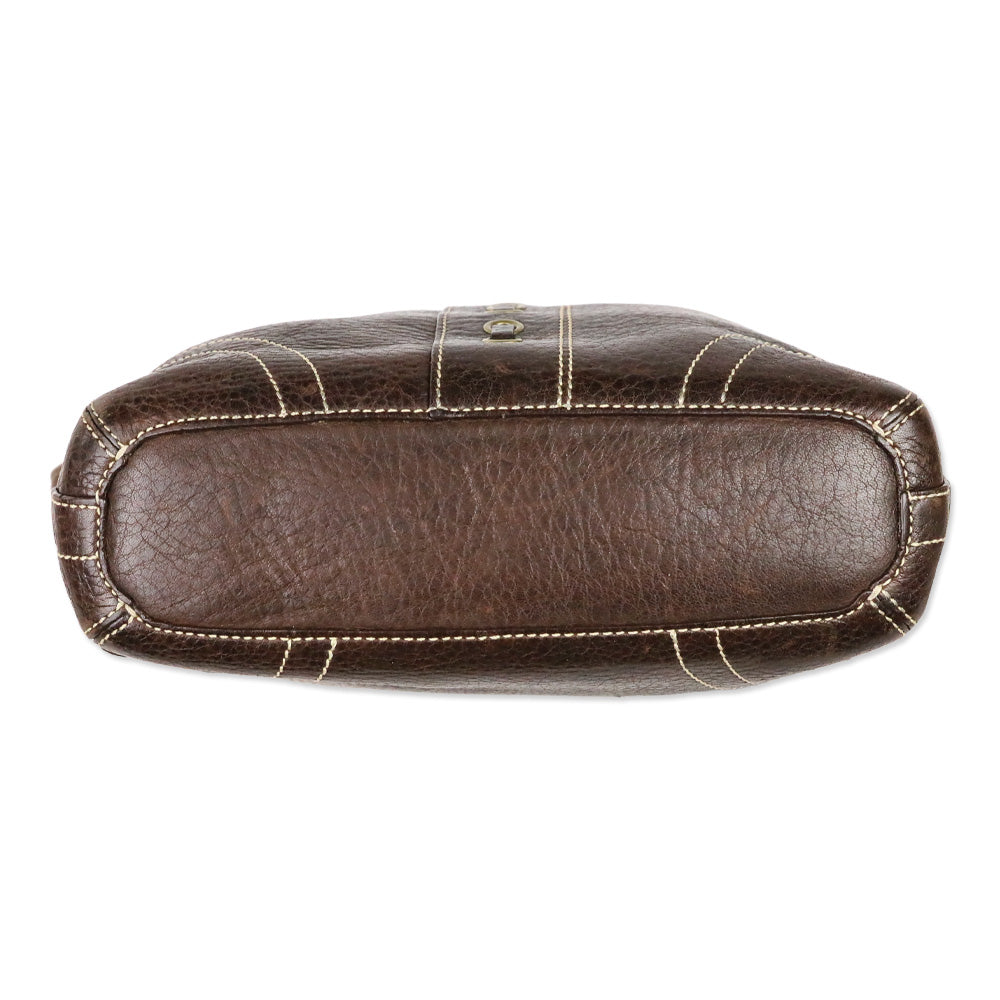 Coach Brown Laced Leather Whipstitch Tassel Hobo Bag