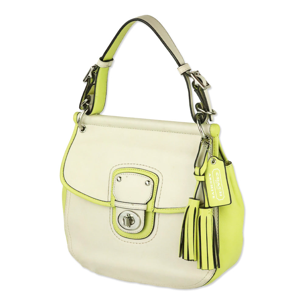 Coach Cream & Lime Green Two-Tone Leather Legacy Archival Willis Satchel Crossbody Bag