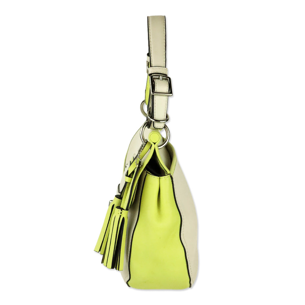 Coach Cream & Lime Green Two-Tone Leather Legacy Archival Willis Satchel Crossbody Bag