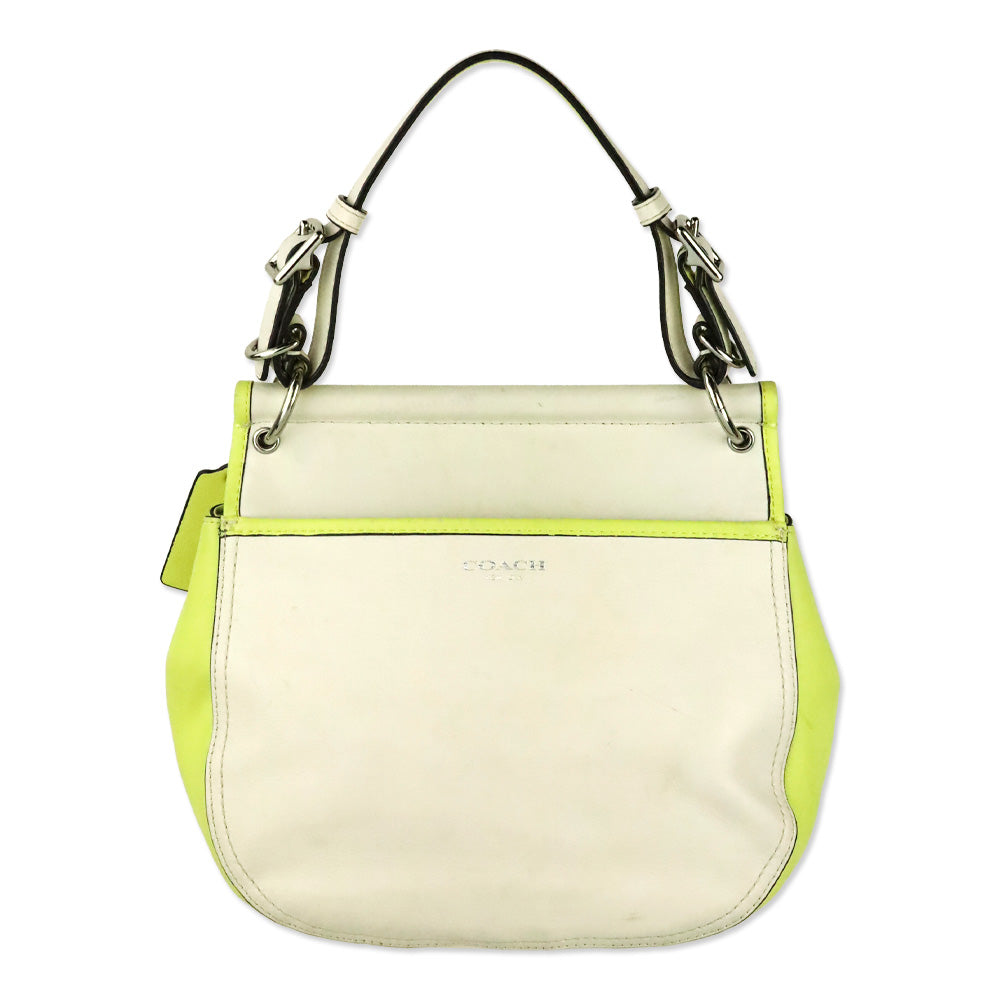 Coach Cream & Lime Green Two-Tone Leather Legacy Archival Willis Satchel Crossbody Bag
