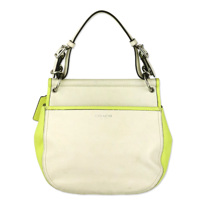 Coach Cream & Lime Green Two-Tone Leather Legacy Archival Willis Satchel Crossbody Bag