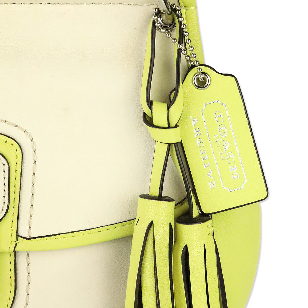 Coach Cream & Lime Green Two-Tone Leather Legacy Archival Willis Satchel Crossbody Bag