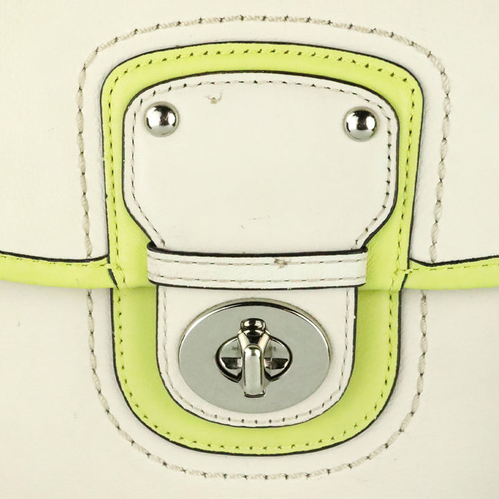 Coach Cream & Lime Green Two-Tone Leather Legacy Archival Willis Satchel Crossbody Bag